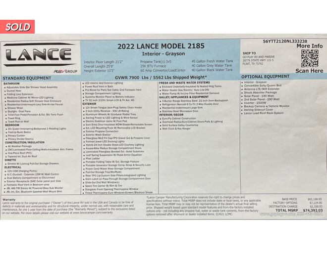 2022 Lance 2185 Travel Trailer at Go Play RV and Marine STOCK# 333238 Photo 41
